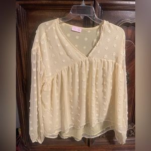 Pink Lily Yellow Dotted Blouse Size Medium